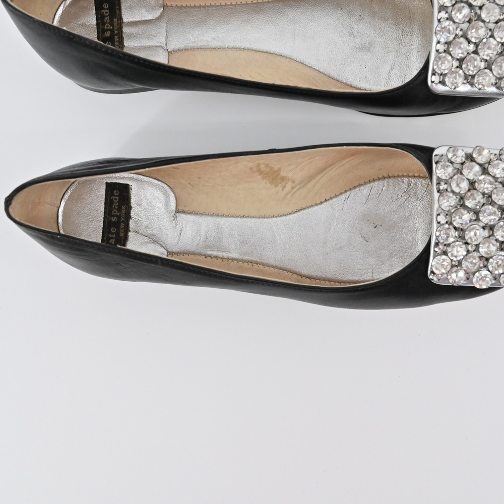 Kate Spade Rhinestone Flats Womens Sz 6.5B Black Leather Embellished Ballet Chic - Picture 7 of 10